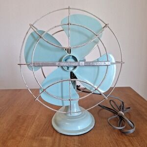 RARE Vintage Antique Westinghouse Desk Table Fan LIGHT BLUE Electric Working